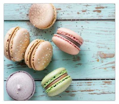 Produktbild von Spritzschutz Herdabdeckplatte Schneidebrett aus Glas Macarons auf Holz 1-Teilig (60x52cm)