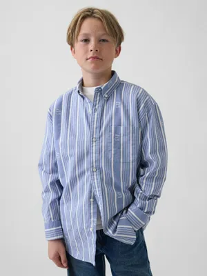Produktbild von GAP Kinder Oxfordhemd Blau aus Baumwolle mit Button-Down-Kragen und Brusttasche, Größe L