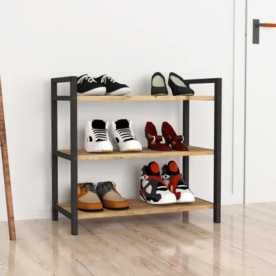 Produktbild von Schuhregal Sømna 70x66x36cm Schuhschrank mit 3 Ablagen Flurschrank Schuhständer Regal für Schuhaufbewahrung Standregal Eiche