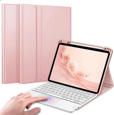 Produktbild von FINTIE Tastatur Hülle für iPad Air 11 Zoll M4/M3/M2 (2026/2025/2024), iPad Air 5./4. Gen 10.9 Zoll, weiche Schutzhülle mit Stifthalter, magnetisch abnehmbare deutsche Tastatur mit Touchpad, Roségold