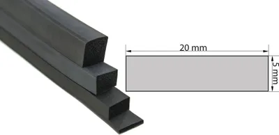Produktbild von VKP5x20 Moosgummi EPDM - Vierkantprofil 5x20 mm Gummiprofil, Profilgummi, Rechteck