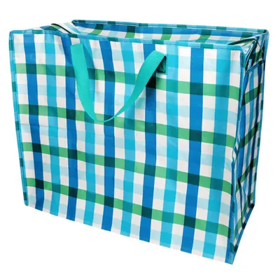 Produktbild von XXL Riesentasche Karomuster Blau Aufbewahrungstasche mit Reißverschluss kariert ca. 58×28×48 cm