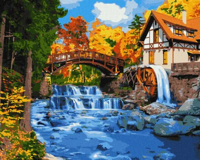 Obrázok produktu pre Maľba podľa čísiel s rámom Obrazy na maľovanie - Dom s mlynom 50x40 cm