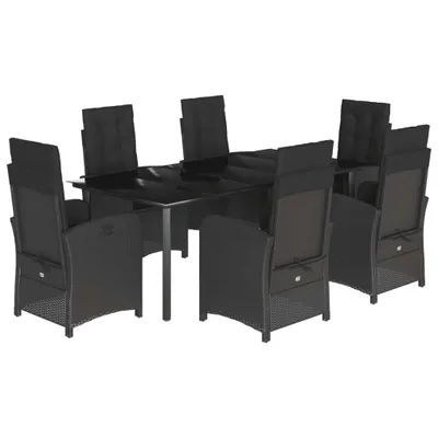 Produktbild von 7-tlg. Garten-Essgruppe mit Kissen Schwarz Poly Rattan