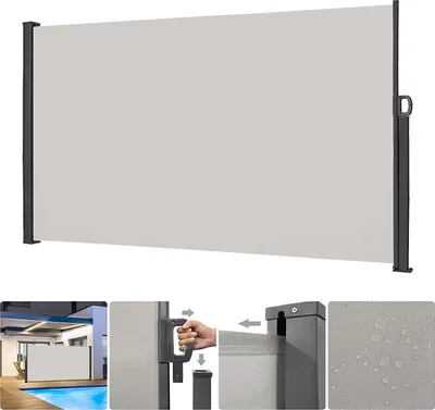 Obrázek produktu pro ACXIN boční markýza Výsuvná zástěna proti větru, markýza na boční stěnu Markýza na balkon a terasu, (180x300cm, šedá)