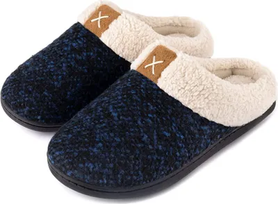 Produktbild von ASKSA Herren Plüsch Hausschuhe Weiche Rutschfeste Sohle Memory Schaum Bequem Slippers, Blau, Größe: 42-43(9-10)