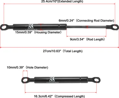Image de Lot de 2 Verin š€ Gaz 227N Voiture Camping-car Soulevage Support Jambes 250mm Longue Noir