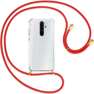 Produktbild von Handykette Backcover-Schutzhülle mit Band (Metall goldfarben) für Xiaomi Redmi Note 8 Pro - rot