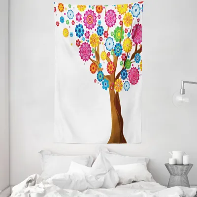 Produktbild von ABAKUHAUS Kinderzimmer Wandteppich und Tagesdecke, Baum Leuchtende Blüten aus Weiches Mikrofaser Stoff Waschbar ohne Verblassen Digitaldruck, 140 x 230 cm, Mehrfarbig