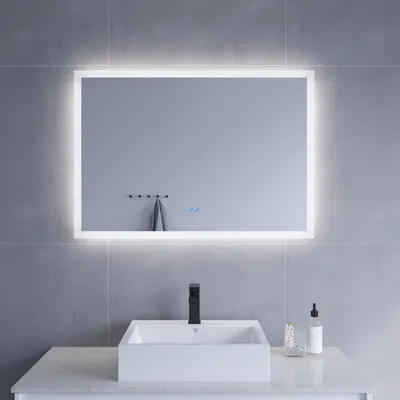 Produktbild von Badspiegel mit Beleuchtung 100x70cm Lichtspiegel Badezimmerspiegel Touch Schalter Dimmbar Kaltweiß 6400K Spiegelheizung IP44 Wandspiegel
