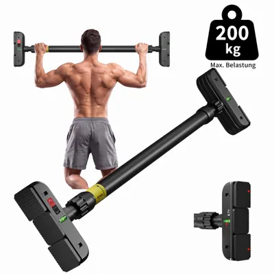 Produktbild von Klimmzugstange Türrahmen 72–95 cm, ohne Bohren, Türreck/Pull Up Bar mit Wasserwaage, rutschfest, Stahl, bis 200 kg, Schwarz