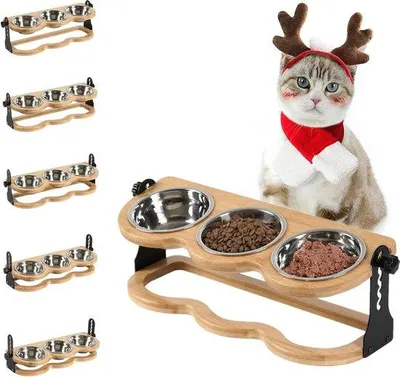 Produktbild von Famanu Katzenfutterstation Set von 3 - Höhenverstellbar, Edelstahl