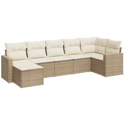 Produktbild von vidaXL 7-tlg. Garten-Sofagarnitur mit Kissen Beige Poly Rattan