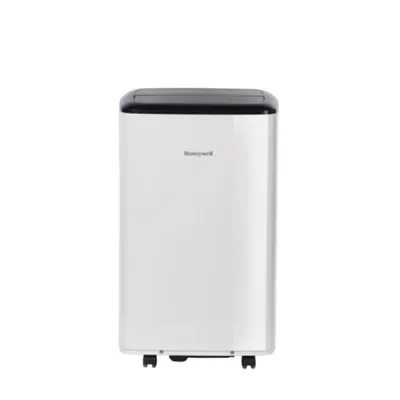 A white Honeywell portable air conditioner is shown against a white background.