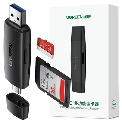 Productafbeelding van Ugreen SD-/Micro-SD-kaartlezeradapter (USB-A/USB-C), zwart (CM304)