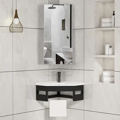 Image de Armoire miroir pour salle de bain, en bois blanc, avec étagères