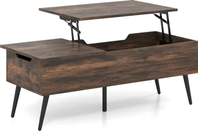 Produktbild von GOPLUS Couchtisch höhenverstellbar, ausziehbarer Kaffeetisch mit versteckter Stauraum & Metallrahmen, Lift-up Sofatisch, Rustikales Braun