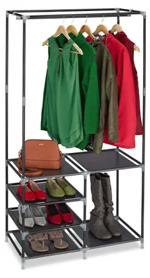 Kleiderständer mit Schuhregal, 160x84x43 cm, Schwarz, 6 Stoffböden