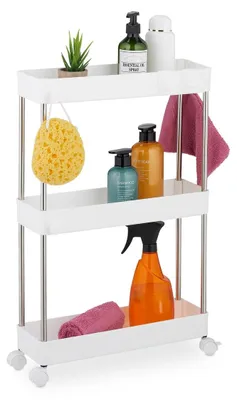 Produktbild von Küchenwagen Küchentrolley Rollwagen - Schmal - 3 Etagen - Kunststoff - Weiß - 62 x 41,5 x 14,5 cm