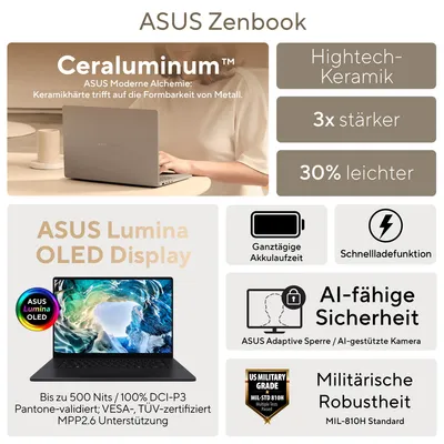 Productafbeelding van ASUS Zenbook S16 UM5606GA-SR334W, AMD Ryzen AI 9, 2 GHz, 40,6 cm (16 inch), 2880 x 1800 pixels, 32 GB, 1 TB