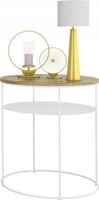 Zdjęcie produktu dla Okrągły Stolik Kawowy z Półką Loft Metal 55 x 55 x 63 Biały+Dąb Artisan