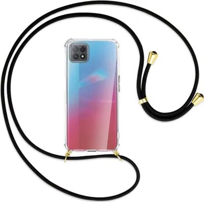 Produktbild von Handykette Backcover-Schutzhülle mit Band (Metall goldfarben) für Oppo A73 5G - schwarz