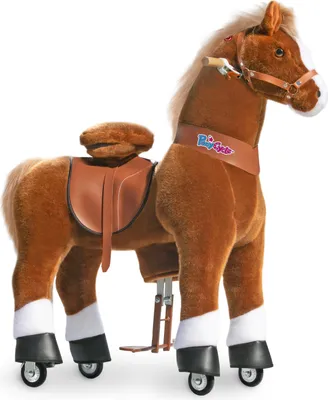Immagine prodotto di PonyCycle Cavallo Autentico Cavallo Bicicletta per bambini Scooter per bambini (con freno e suono/altezza 108cm/dimensione 5 per età 7+) Pony Bike Ride on Brown