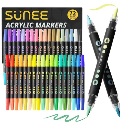 Obrázok produktu pre Sada akrylových fixiek, 72 farieb, 36 kusov, dvojité hrotové fixky vhodné na papier, pre dospelých