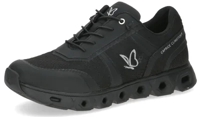 A single black athletic shoe is shown from a side-angle on a white background.