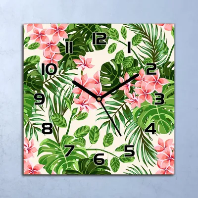 Produktbild von Wanduhr Echt-Glas-Küchenuhr Hawaii Pflanzen Quarz Lautlos 30x30 Deko Bilder