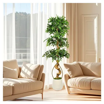 Produktbild von Künstliche Pflanzen Groß, 180 cm Künstlicher Banyanbaum, Grüne Kunstpflanzen für Innen und Außen, Zuhause, Büro, Garten, Moderne Dekoration