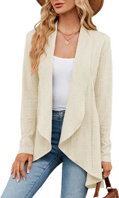 Image de ASKSA Cardigan Femme Manches Longues Couleur Unie Tricoté Manteau Tricoté Haut Bas Ourlet Veste Casual Top, Abricot, L