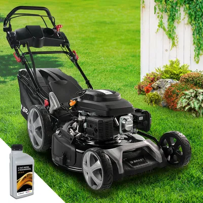 Produktbild von BRAST Benzin Rasenmäher mit Antrieb   5,2kW (7PS)   Elektrostart   55cm Schnittbreite      30-80mm Schnitthöhe   60L Fangkorb   4 Takt OHV Motor   Stahlgehäuse   ESTART