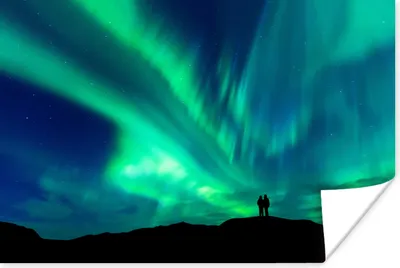 Produktbild von MuchoWow® Poster Nordlichter - Silhouette - Berg 120x80 cm - Bilder