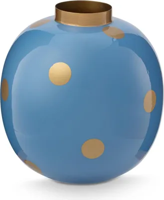 Produktbild von Pip Studio Vase Metal Dots Light Blue-Gold 23cm
