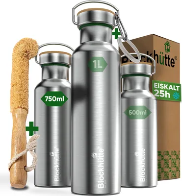 Produktbild von Blockhütte Edelstahl Trinkflasche 750ml Isoliert, Thermosflasche Kohlensäure Geeignet Auslaufsicher, 25h Kalt 13h Heiß, BPA-frei Spülmaschinenfest,