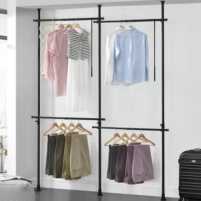 Obrázok produktu pre Teleskopický vešiak "Kemi" so 4 tyčami na kabáty 150 - 230 cm oceľ čierna