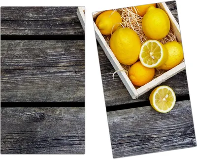 Produktbild von Spritzschutz Herdabdeckplatte Schneidebrett aus Glas Zitronen in Korb 2-Teilig (60x52cm)