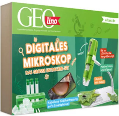 Produktbild von FRANZIS 67184 - GEOLINO Digitales Mikroskop, das große Entdecker-Set mit Experimentierideen für drinnen und draußen für Kinder ab 8 Jahren, inkl. 96-seitigem Begleitbuch
