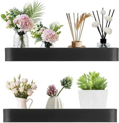 Productafbeelding van Ibenzoa® Zelfklevende doucheplank, set van 2, zwart – roestvrij ruimtevaartaluminium, 30×4×12,5 cm, zonder boren, met 5 afneembare haken