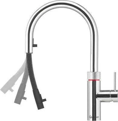Produktbild von Quooker Flex, verchromt glänzend, mit PRO3 Heißwasser Reservoir und Cube für Sprudelwasser, 3XCHRCUBE