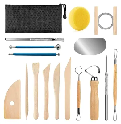 Produktbild von Töpferwerkzeuge, 17-teiliges Set mit Ton-Skulpturen und Schnitzpillenstäben