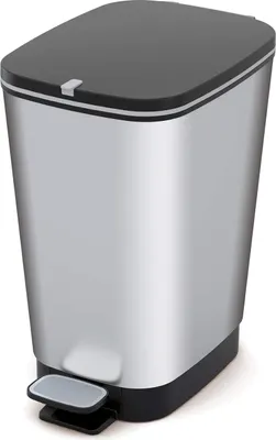 Image de Pedaalemmer 10L avec couvercle et pédale pour la cuisine et la salle de bain - argent métallique