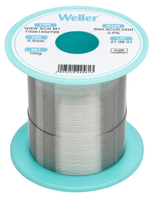 Zdjęcie produktu dla Drut lutowniczy Weller Tools 0,5 mm Sn99,3/Cu0,6/Ni0,05 100 g T0051402799