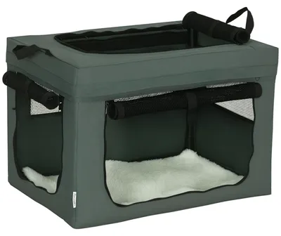 Produktbild von Transportbox, faltbar, 3 Eingänge, Innenkissen, für Hunde und Katzen bis 4 kg/40 cm, grau