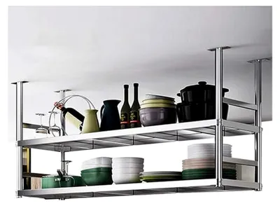 Produktbild von Hängendes Lagerregal aus Edelstahl mit 2 Ebenen, Wandmontage, platzsparender Organizer für Küche und Bar