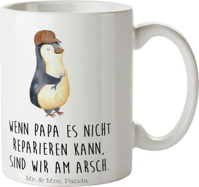 Produktbild von Mr. & Mrs. Panda Kaffeebecher Wenn Papa es nicht reparieren kann, sind wir am Arsch - Weiß - Geschenk, Vatertag, Tasse, haferl, Handwerker, Papi, Kaffeetasse, Pinguin