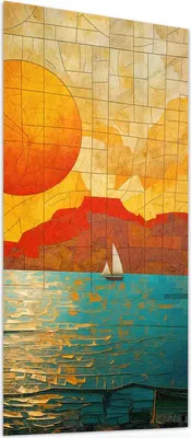 Produktbild von Glasbild 55x110cm in XXL für Wohnzimmer, Schlafzimmer Motiv Segelboot im Sonnenuntergang