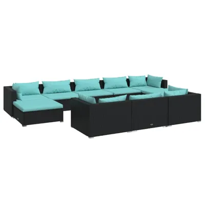 Obrázok produktu pre vidaXL 10-dielna záhradná obývacia súprava s vankúšmi Black Poly Rattan
