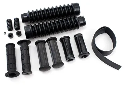 Produktbild von 14 teiliges Gummiteile Set ( DDR Form ) schwarz für Rahmen, Schaltung, Kickstarter, Lenker, Gabel für Simson S51 S50 S70